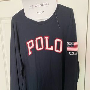Mens Polo RLauren USA L/S Navy Tee Sz. XL BNWT!